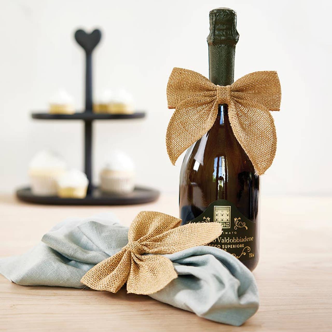 Burlap Wine Bottle Bow