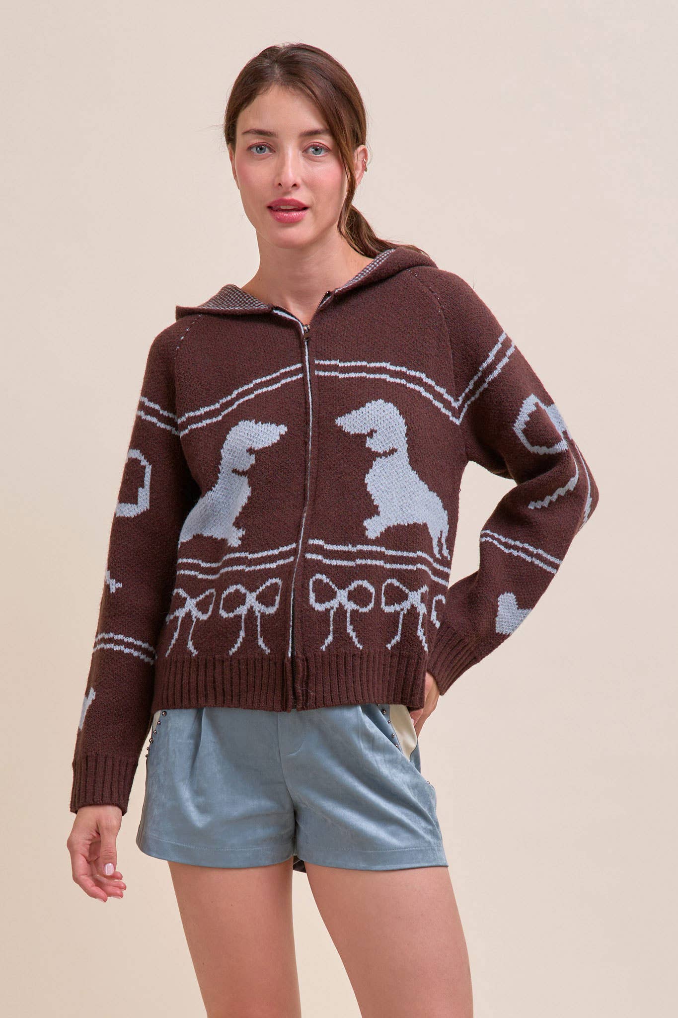 DACHSHUND KNIT CARDIGAN WITH HOOD MSW11219