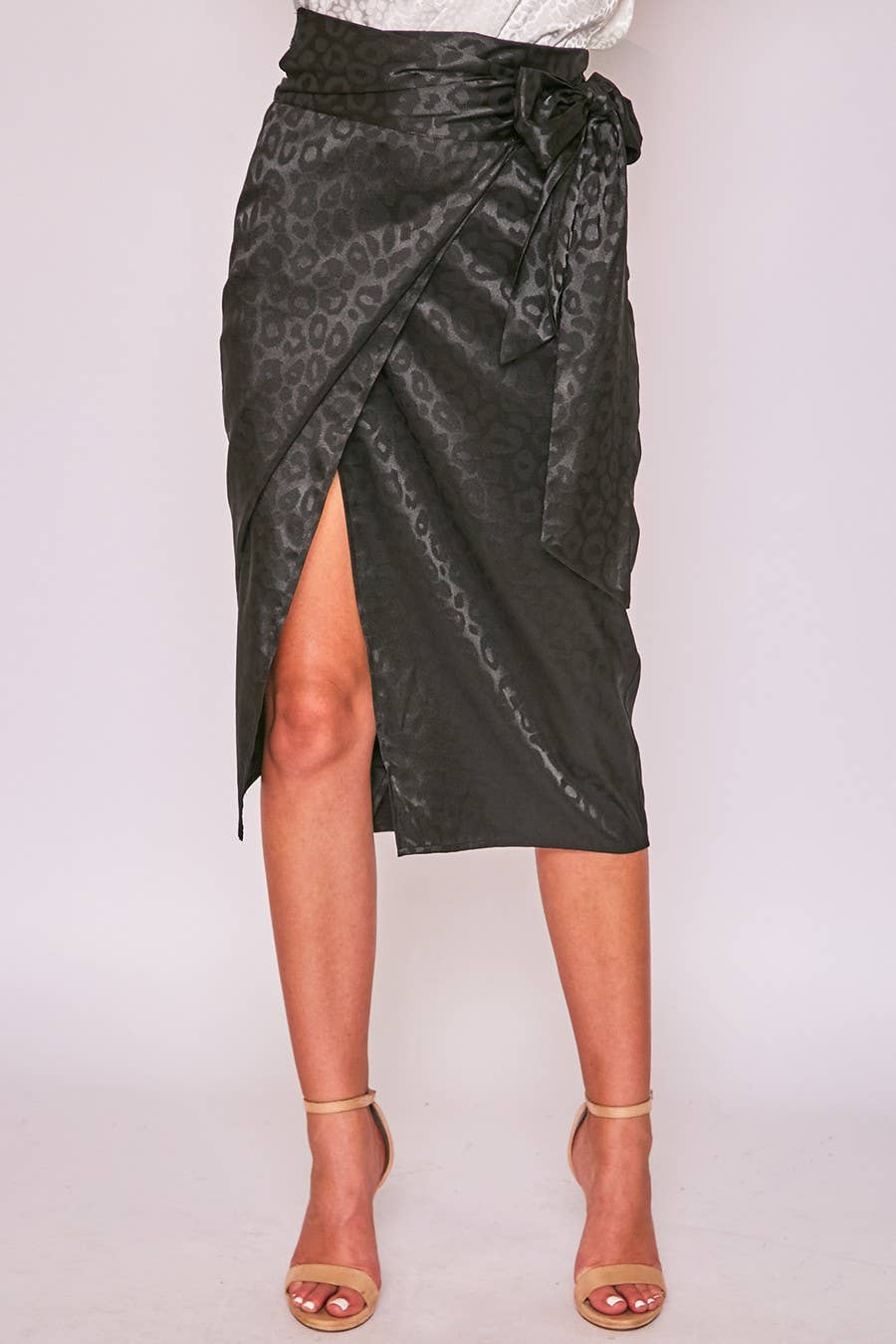 Jacquard Leopard Print Wrap Midi Skirt VS30900A