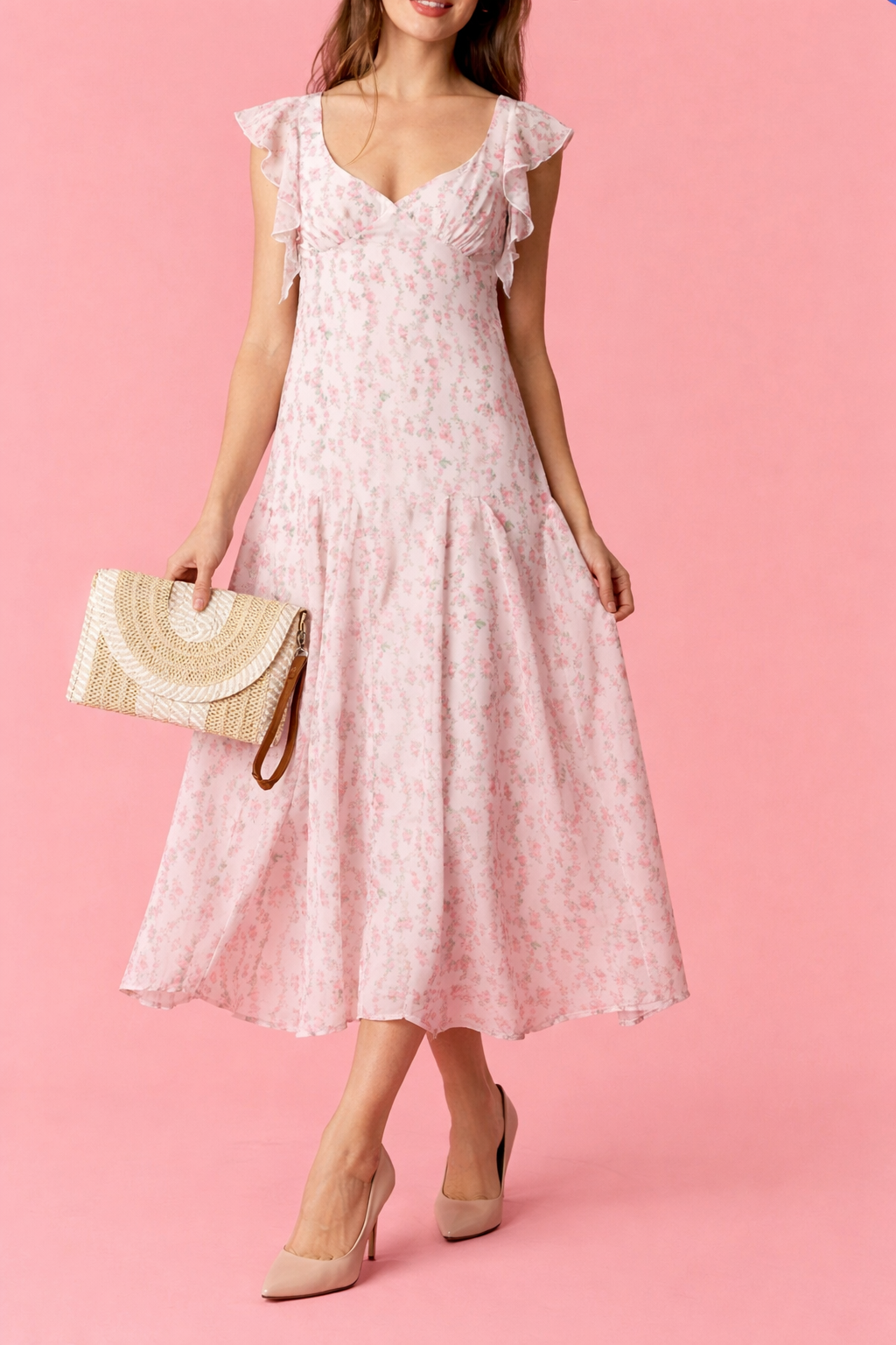 Floral flutter sleeve maxi dress