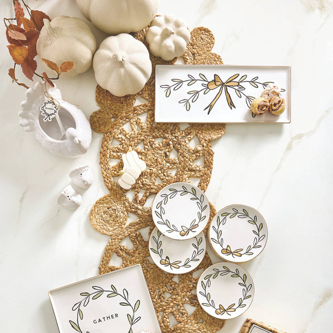 Ceramic Rectangle Tray - Bow Wreath