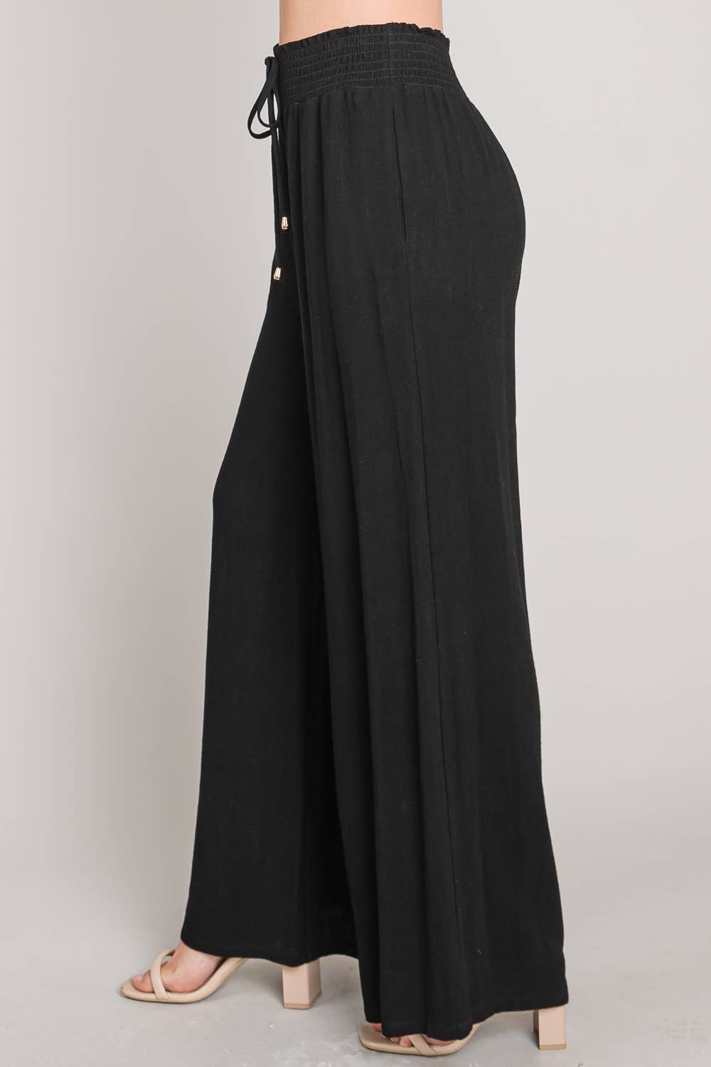 Soft Linen Smocked Waist Wide Leg Pants