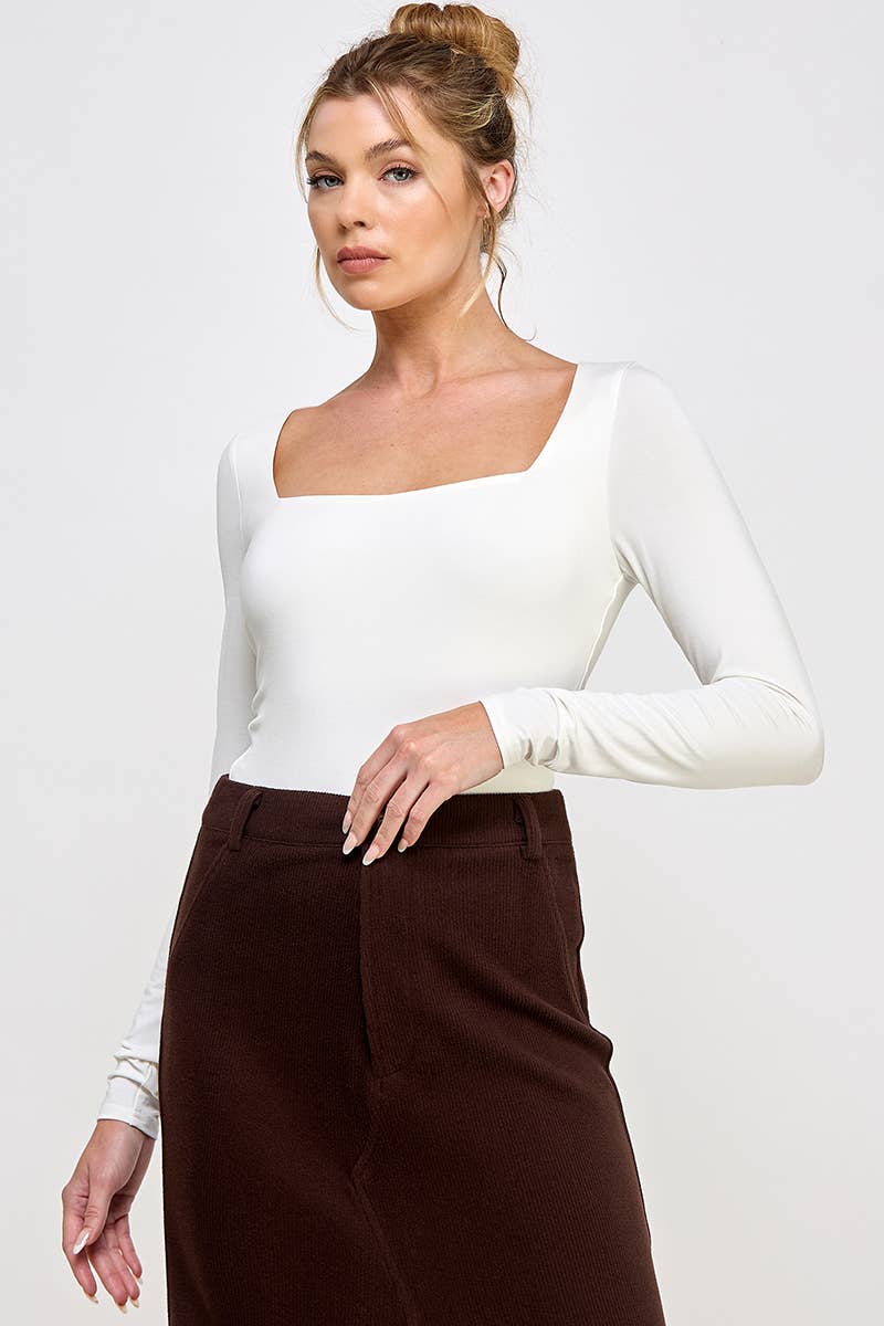 Long Sleeve Square Neck Contour Bodysuit