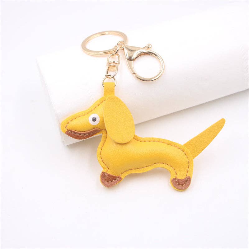 Color Pet Dachshund Dog Leather Car Keychain in PU Leather