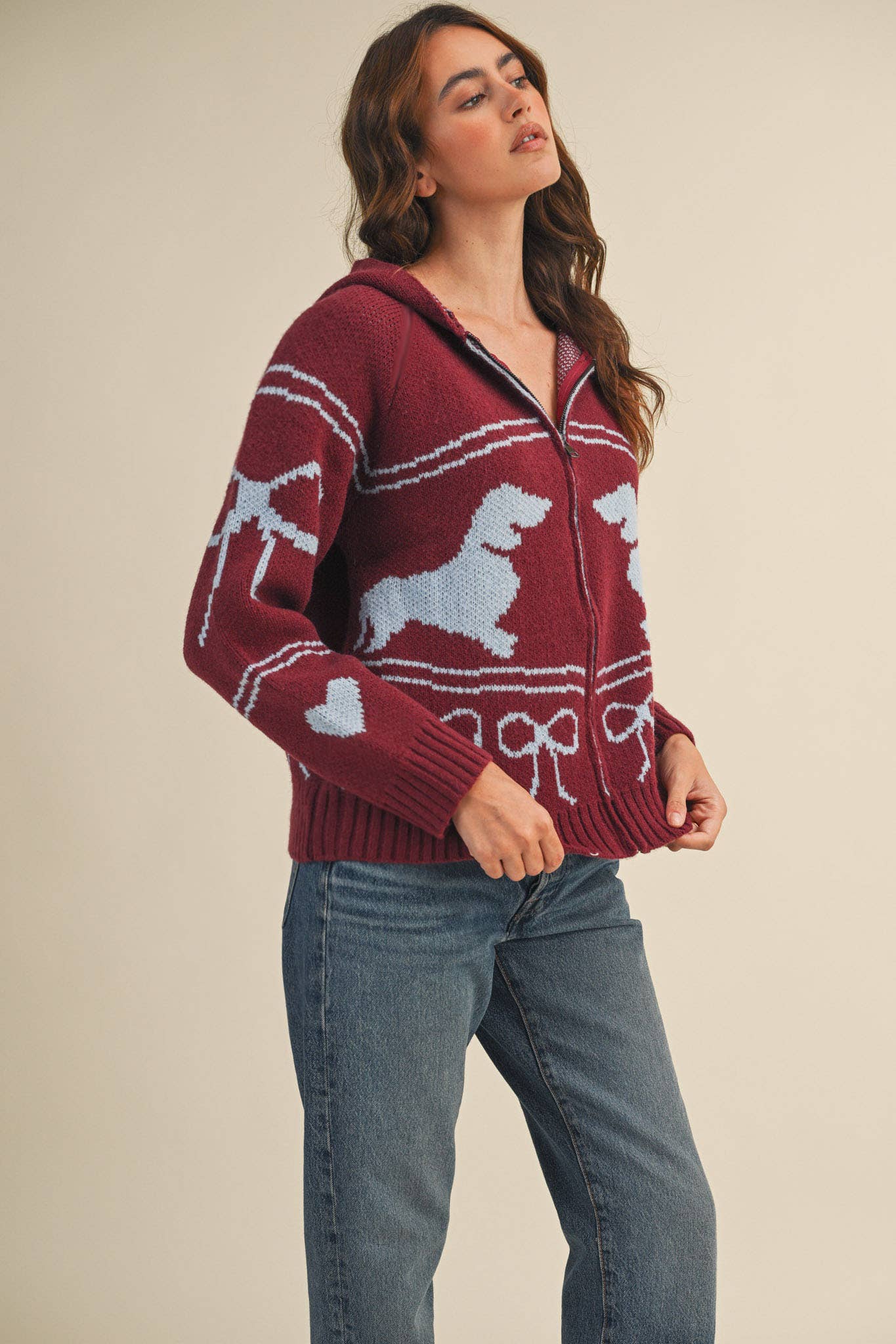 DACHSHUND KNIT CARDIGAN WITH HOOD MSW11219