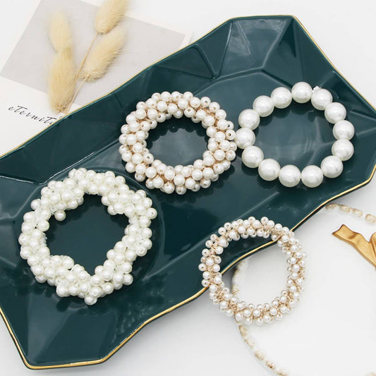 Beaded Faux Pearl Hair Tie Bracelet for Women_CWAHA07389