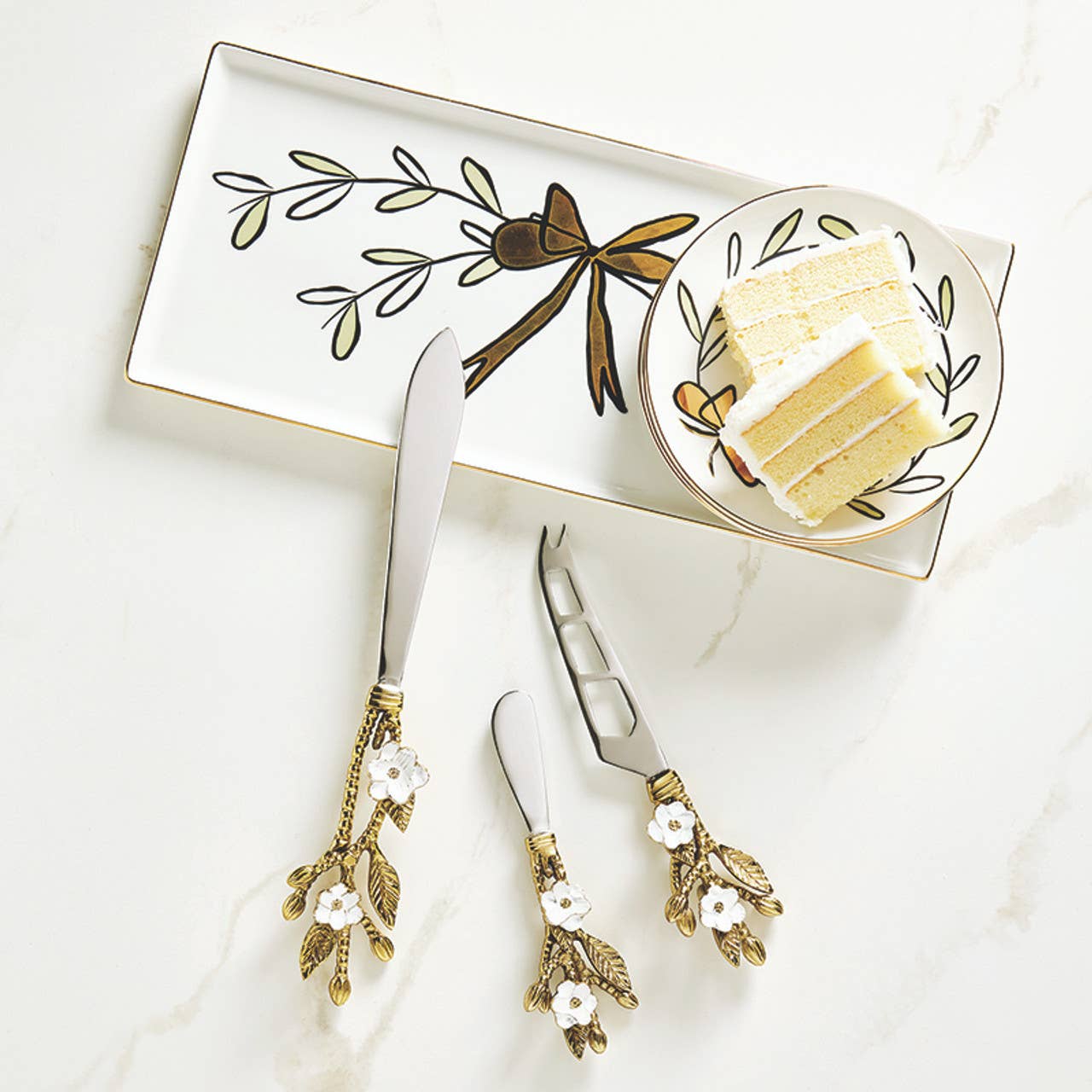 Ceramic Rectangle Tray - Bow Wreath