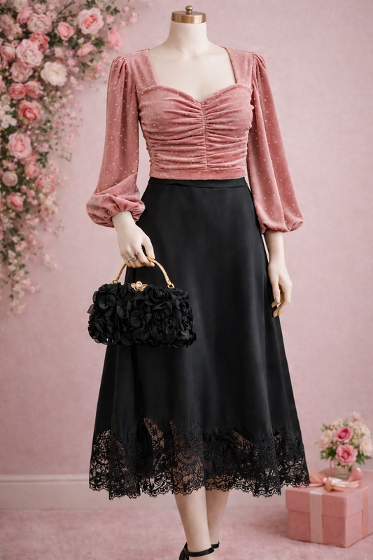 Luxe Velvet Heart Ruched Sweetheart Cropped Top