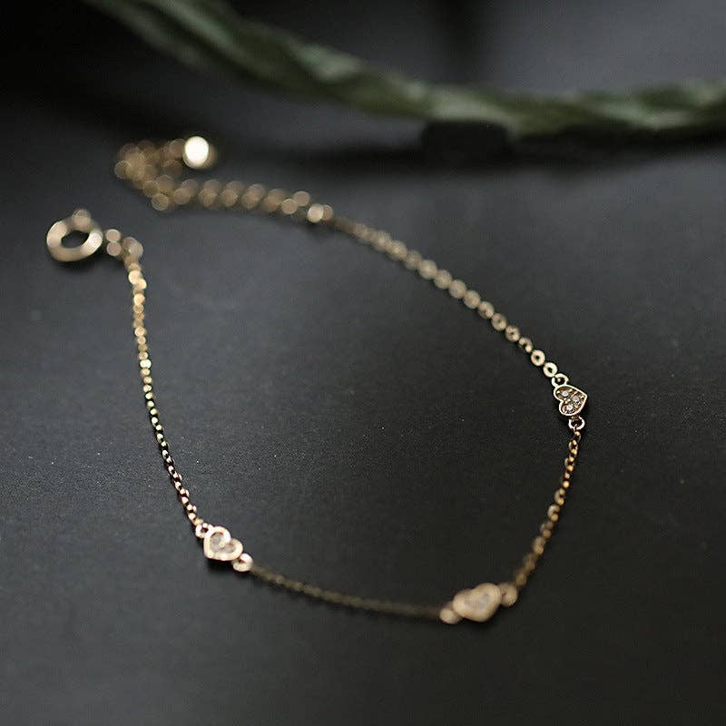 Dainty Gold Triple Heart Bracelet
