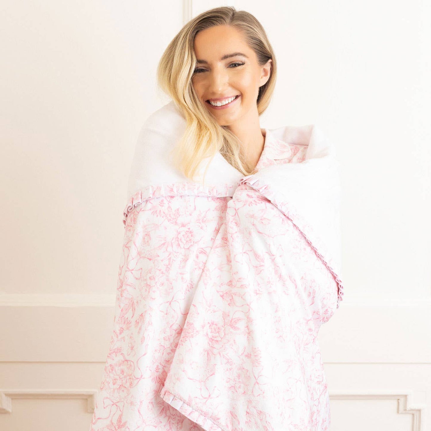 Pink Bow Toile Luxe 56 x 60" Throw Blanket