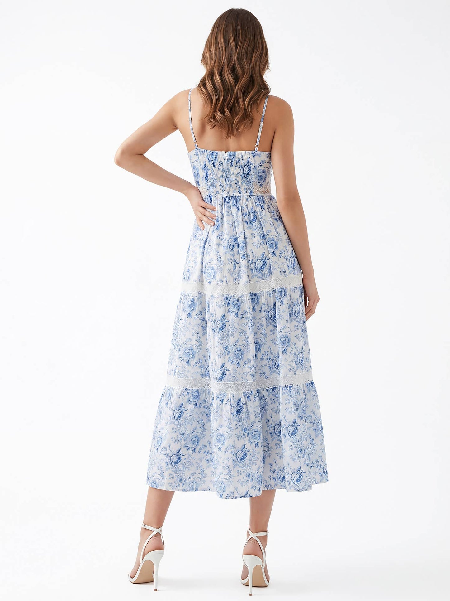 Floral Midi Dress with Lace Trim