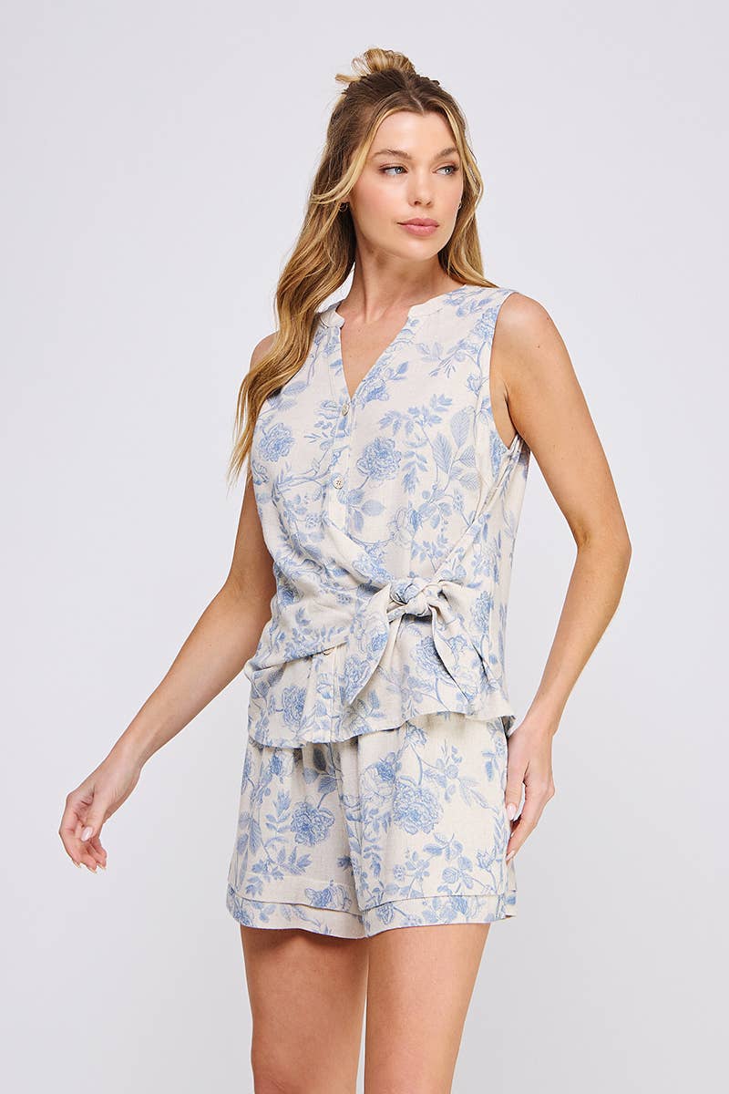 Printed Soft Linen Shorts