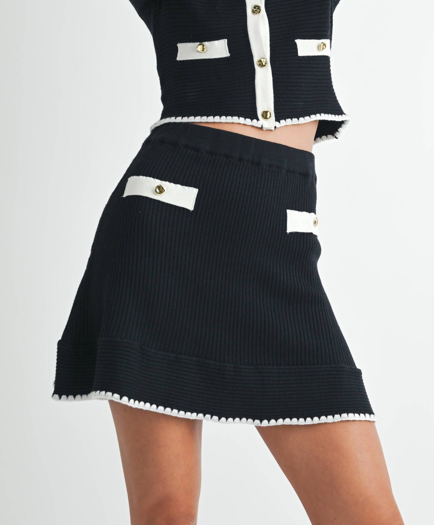 Contrast Ribbed Knit Mini Skirt