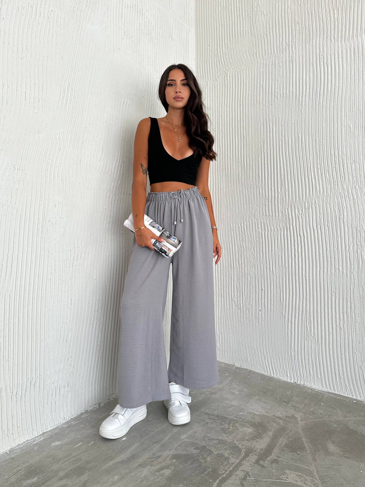 Women's Solid Color Palazzo Pants Wide Leg Elastic