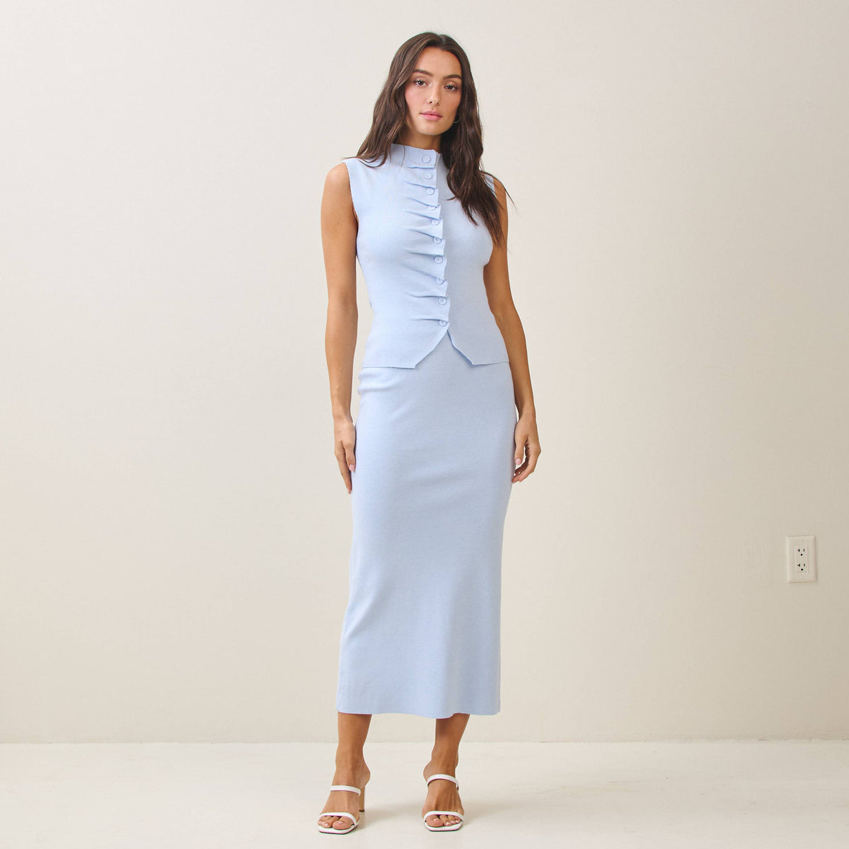 AS2457 Pleated front top & skirt set