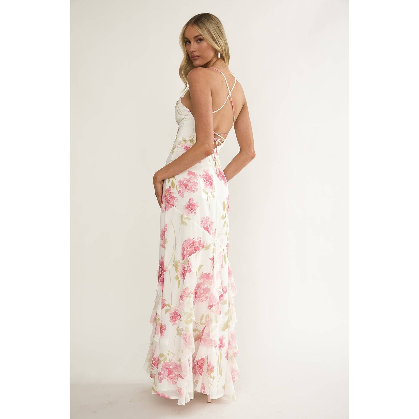 RUFFLED FLORAL MAXI DRESS