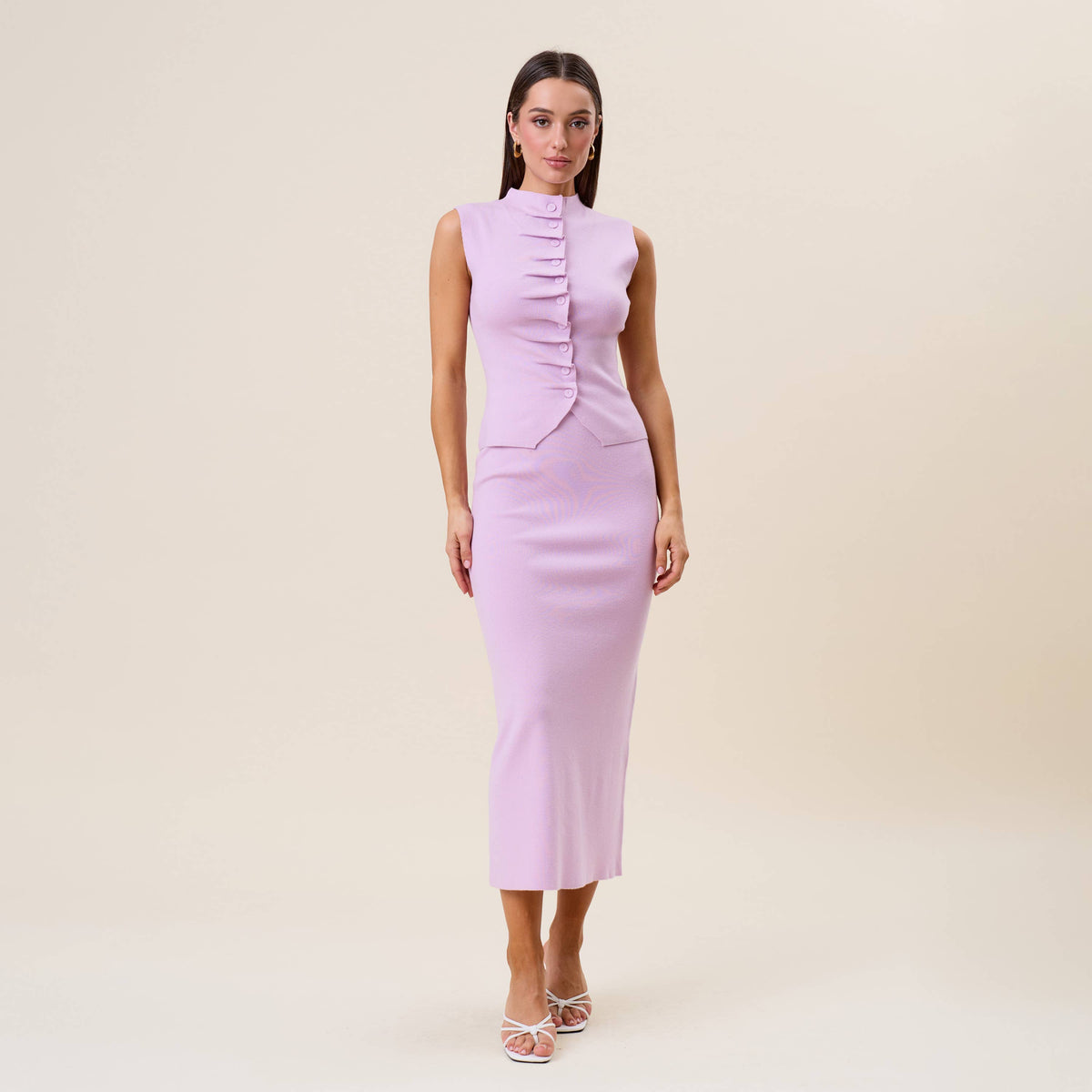 AS2457 Pleated front top & skirt set