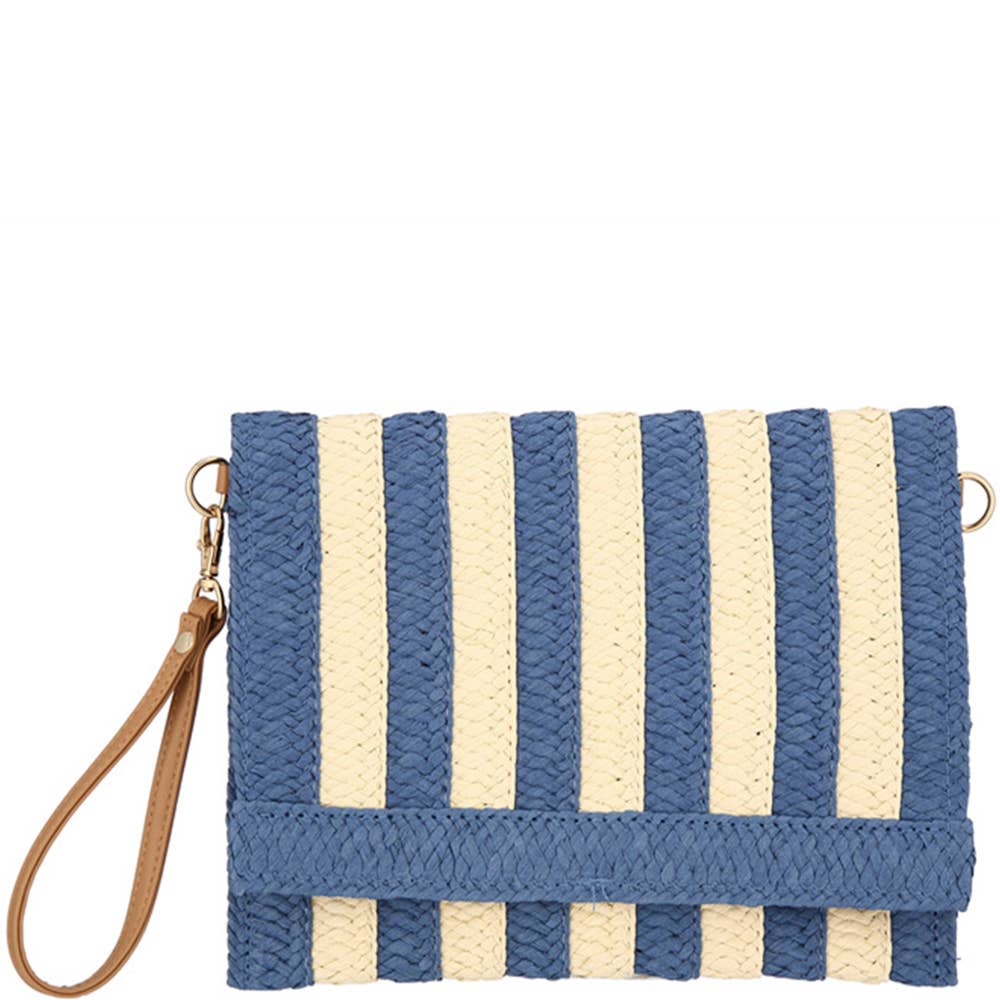 STRIPE STRAW CLUTCH BAG, HBG 105512