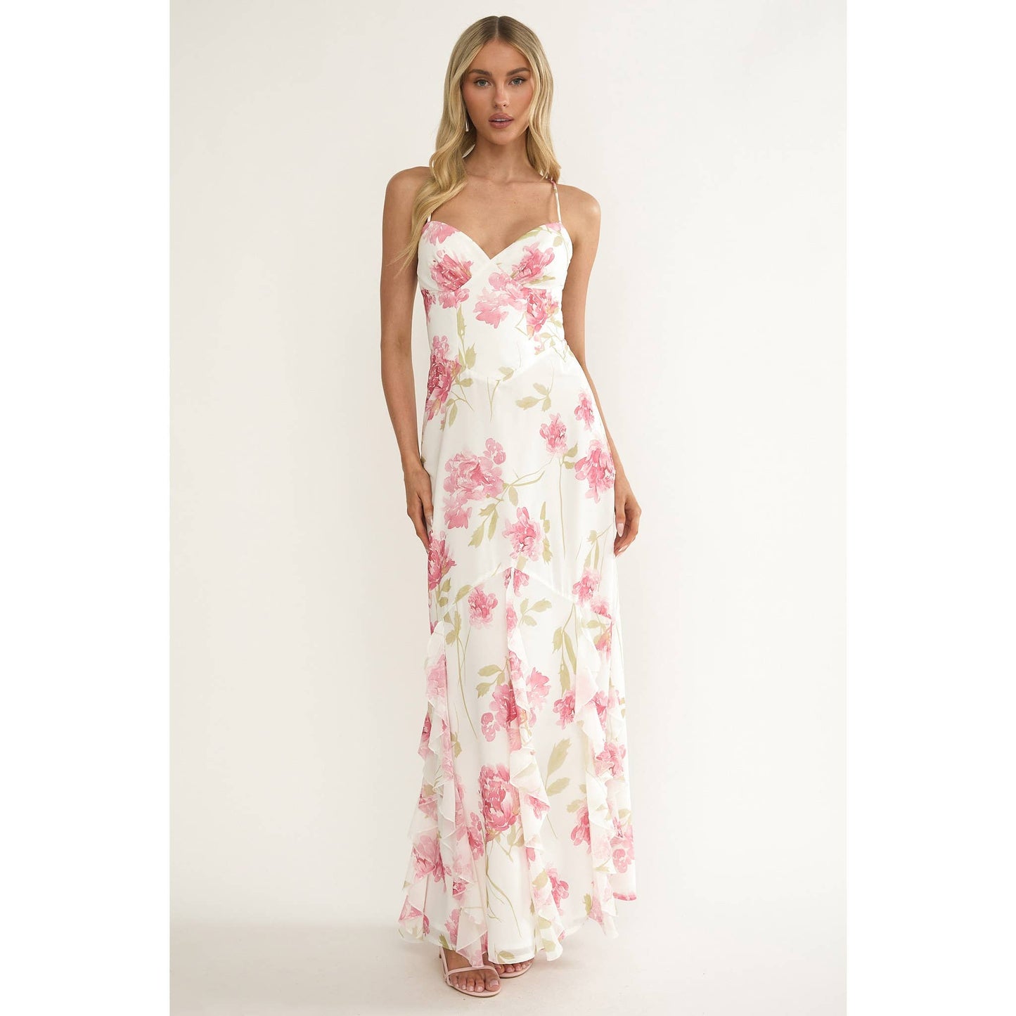 RUFFLED FLORAL MAXI DRESS