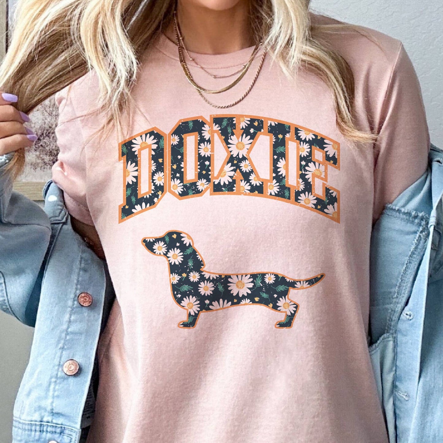Dog Lovers Varsity Doxie Floral Graphic Tee