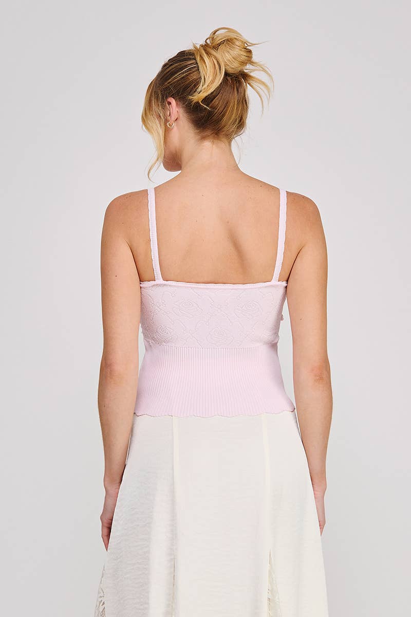 Floral Textured with Pearl Detail Knit Tank