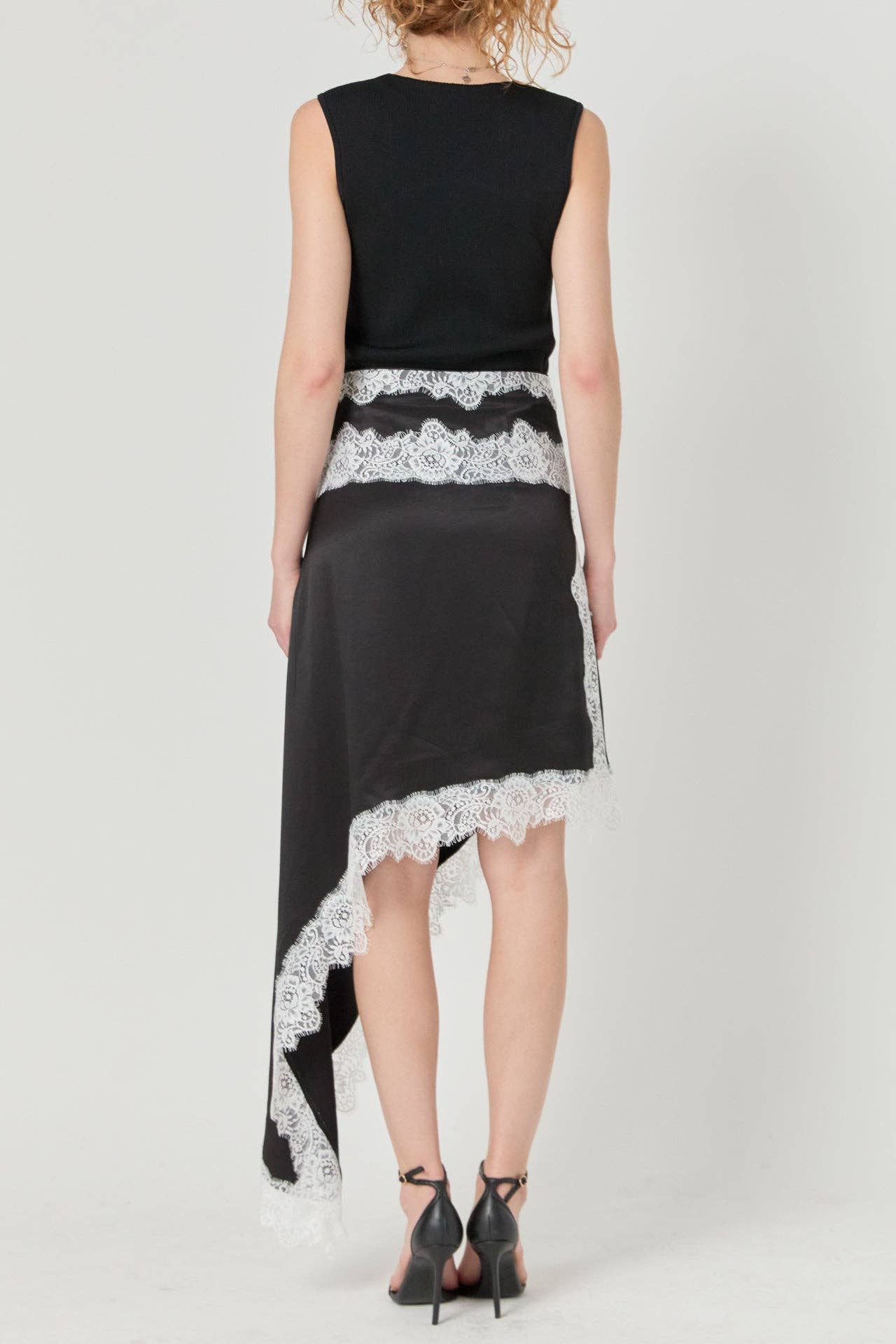 Asymmetrical Lace Trim Midi Skirt