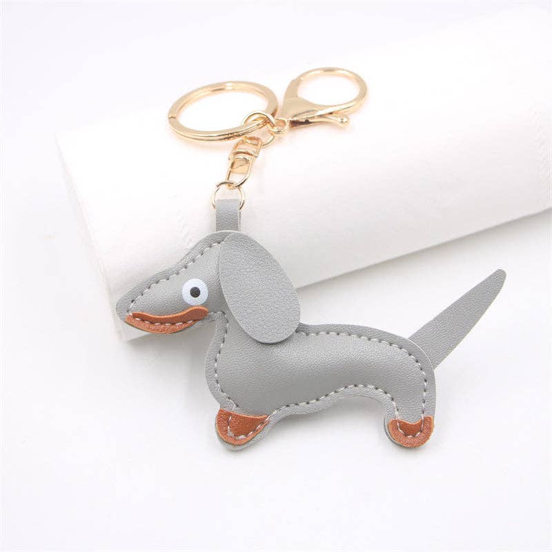 Color Pet Dachshund Dog Leather Car Keychain in PU Leather