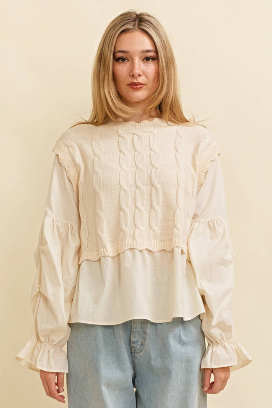 CSW13555 - CABLE KNIT LAYERED TOP