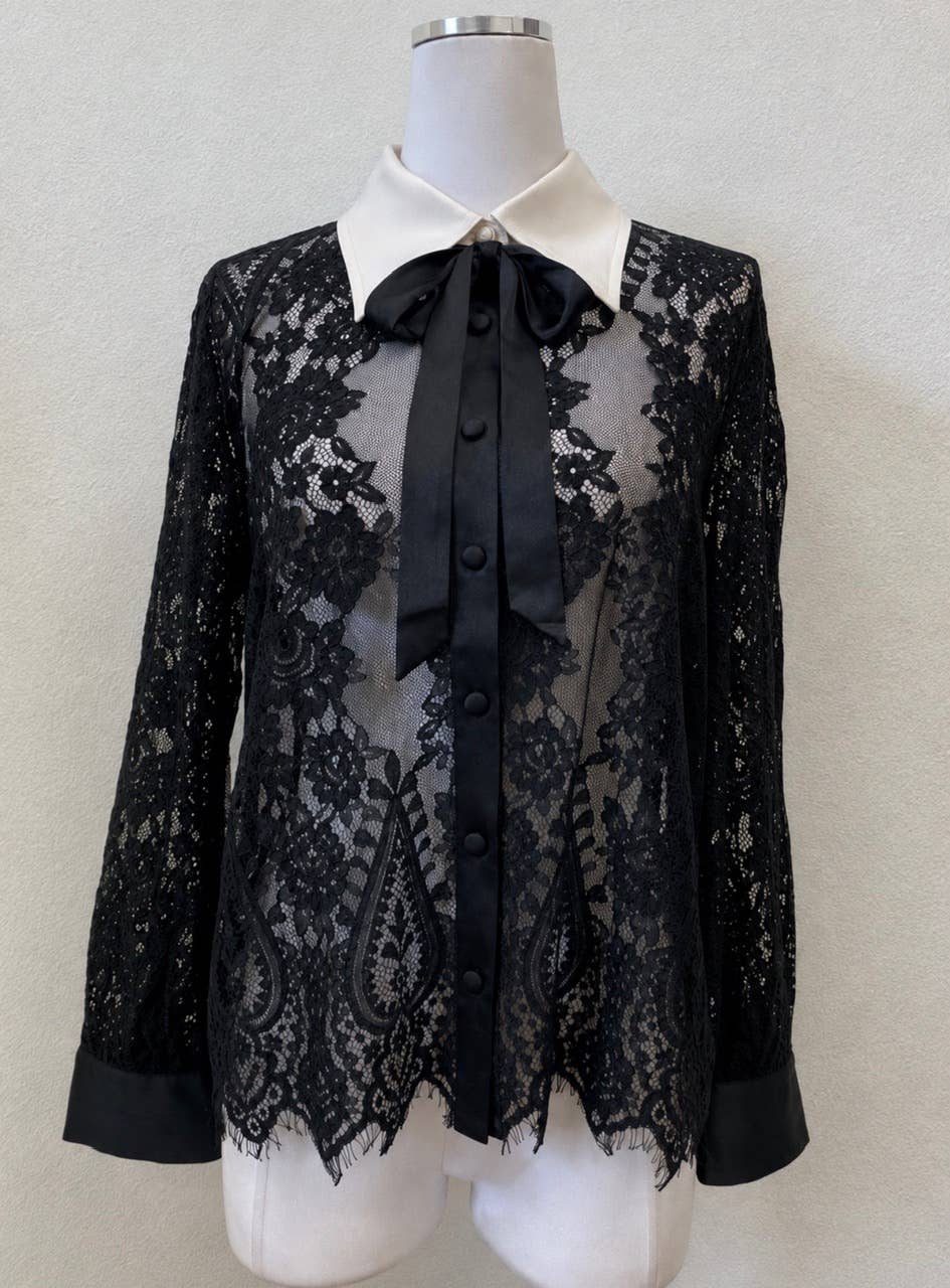 CONTRAST COLLAR BUTTON UP LACE SHIRT