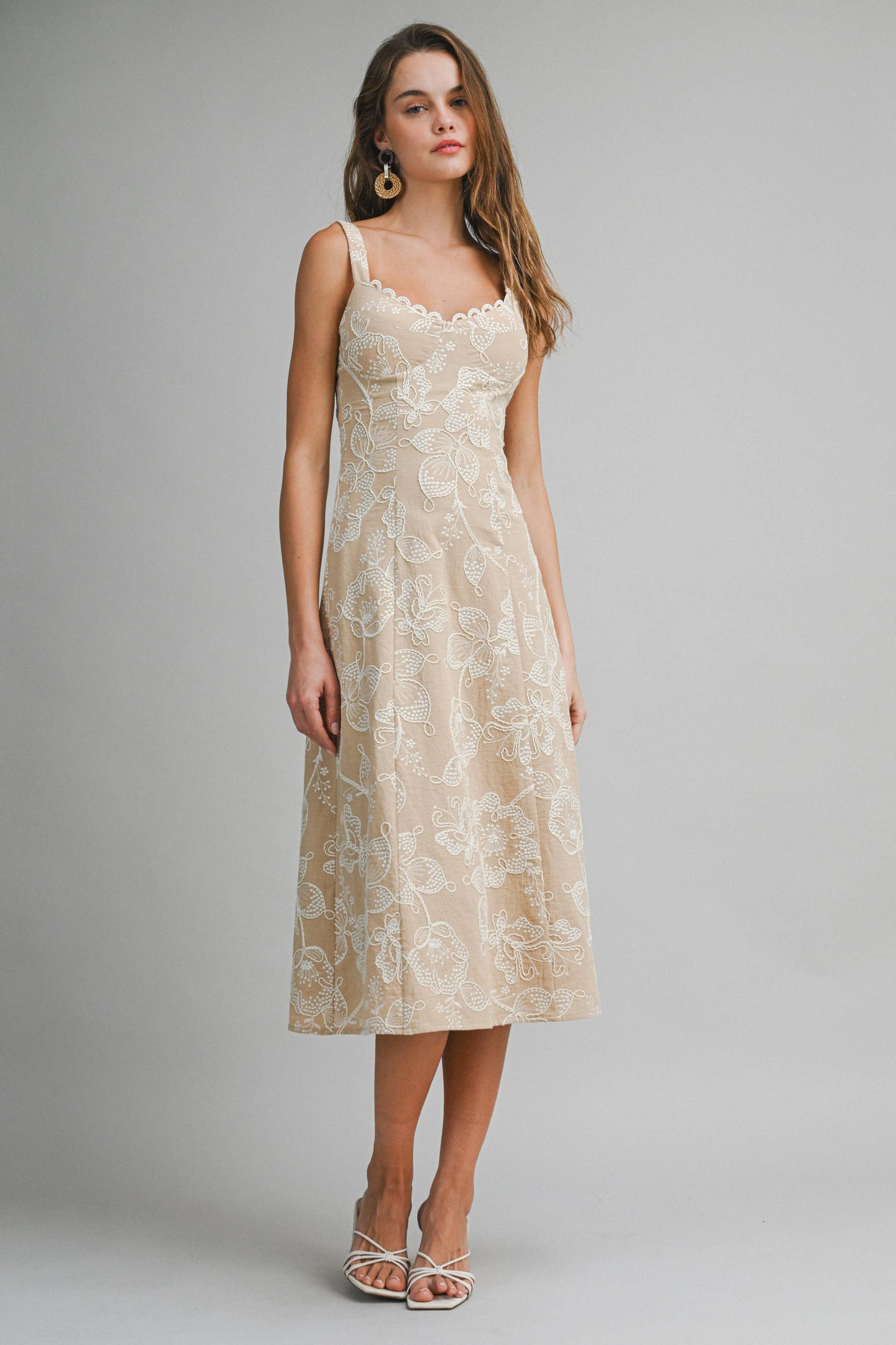 Elegant Floral Embroidered Midi Dress