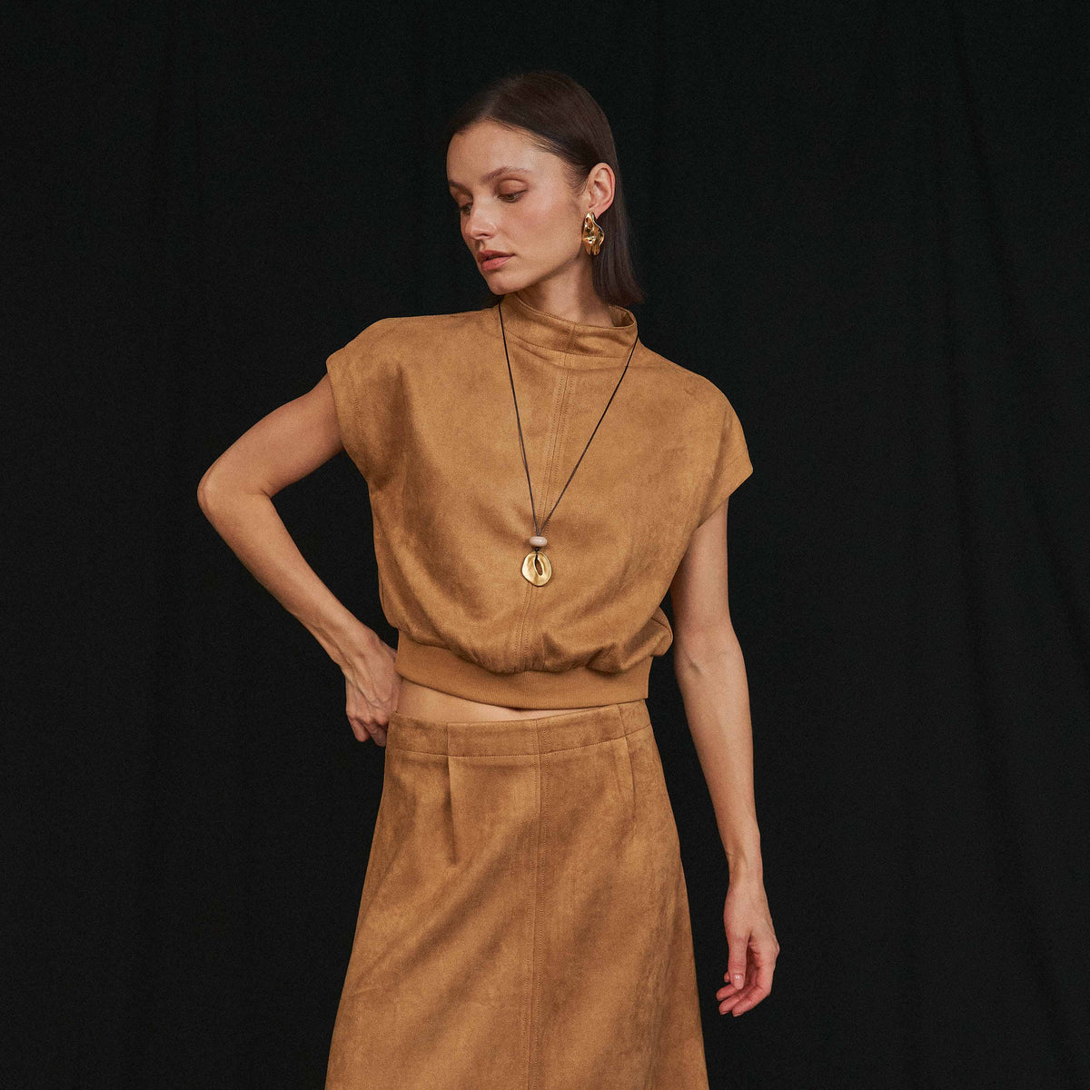 AS3743 Vegan suede top & skirt set