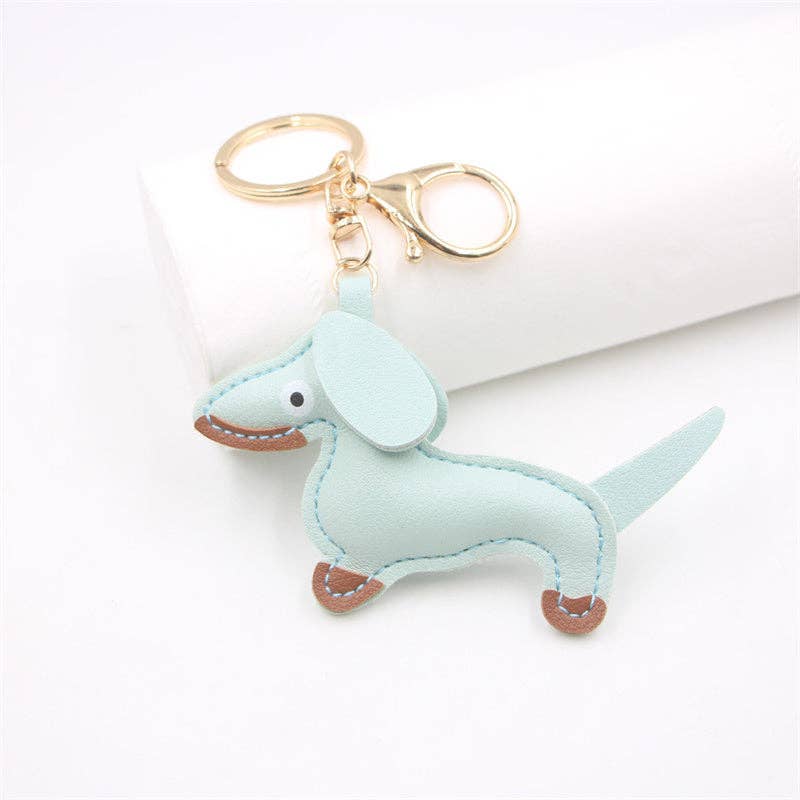 Color Pet Dachshund Dog Leather Car Keychain in PU Leather