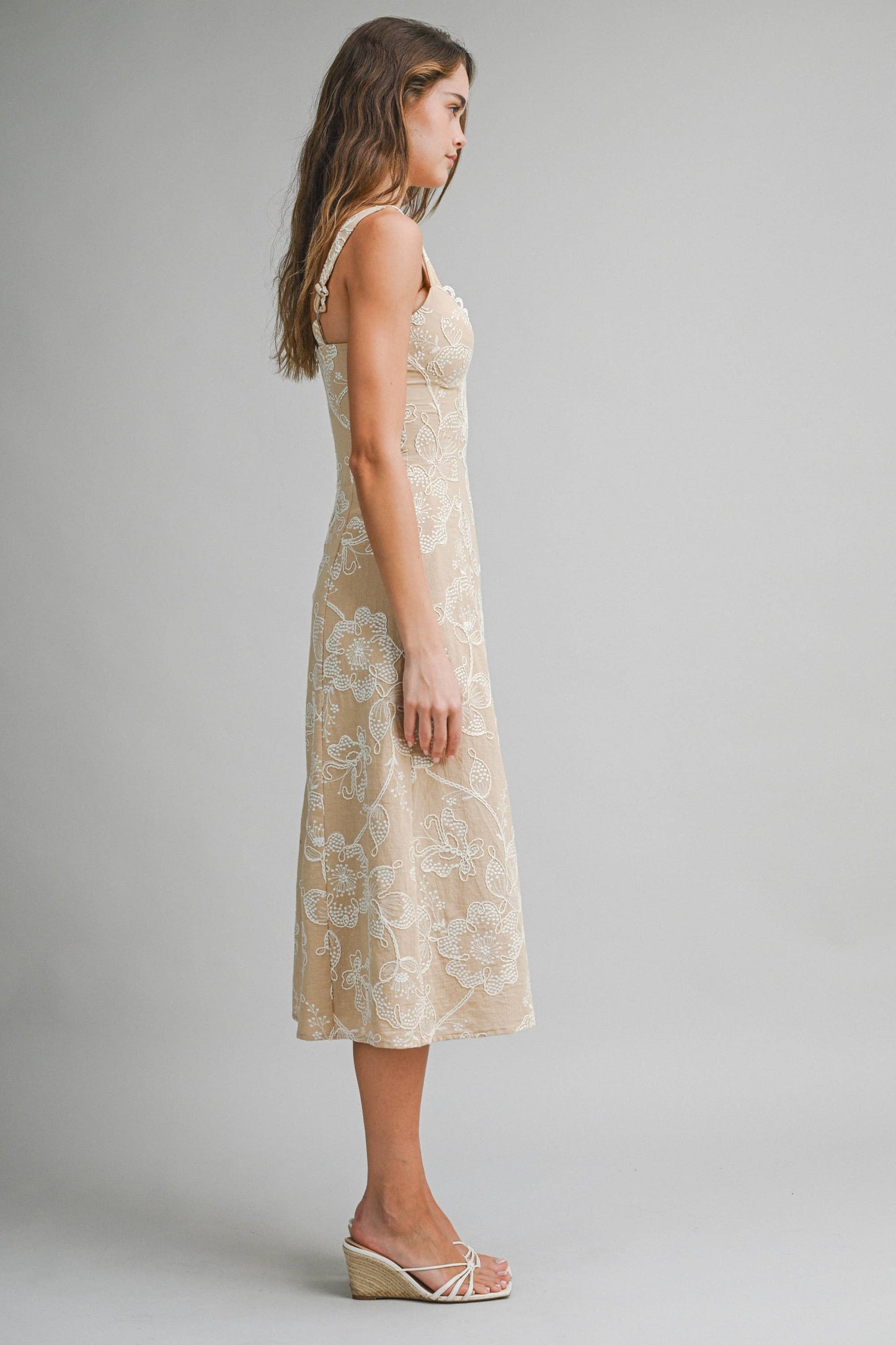 Elegant Floral Embroidered Midi Dress