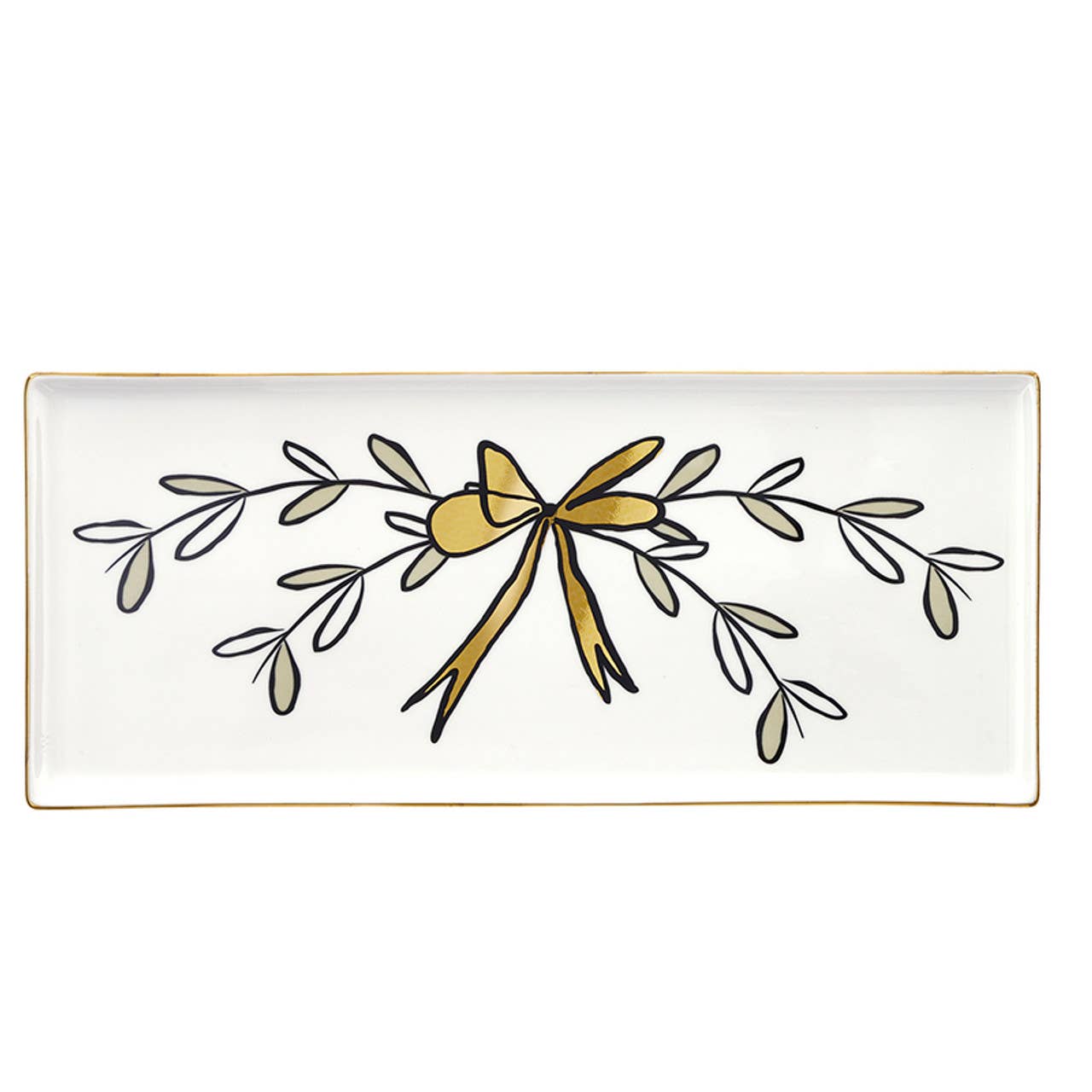 Ceramic Rectangle Tray - Bow Wreath
