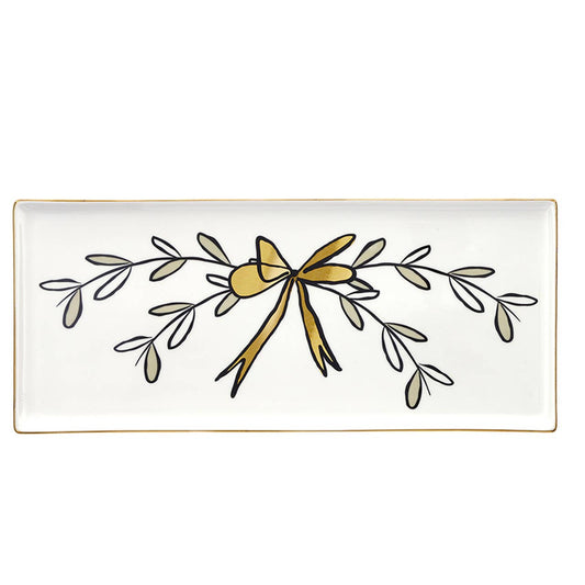 Ceramic Rectangle Tray - Bow Wreath