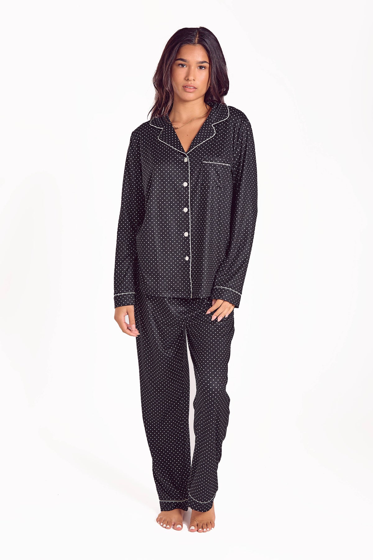 Calise Brushed Stretch-Knit Long Sleeve Pajama Set
