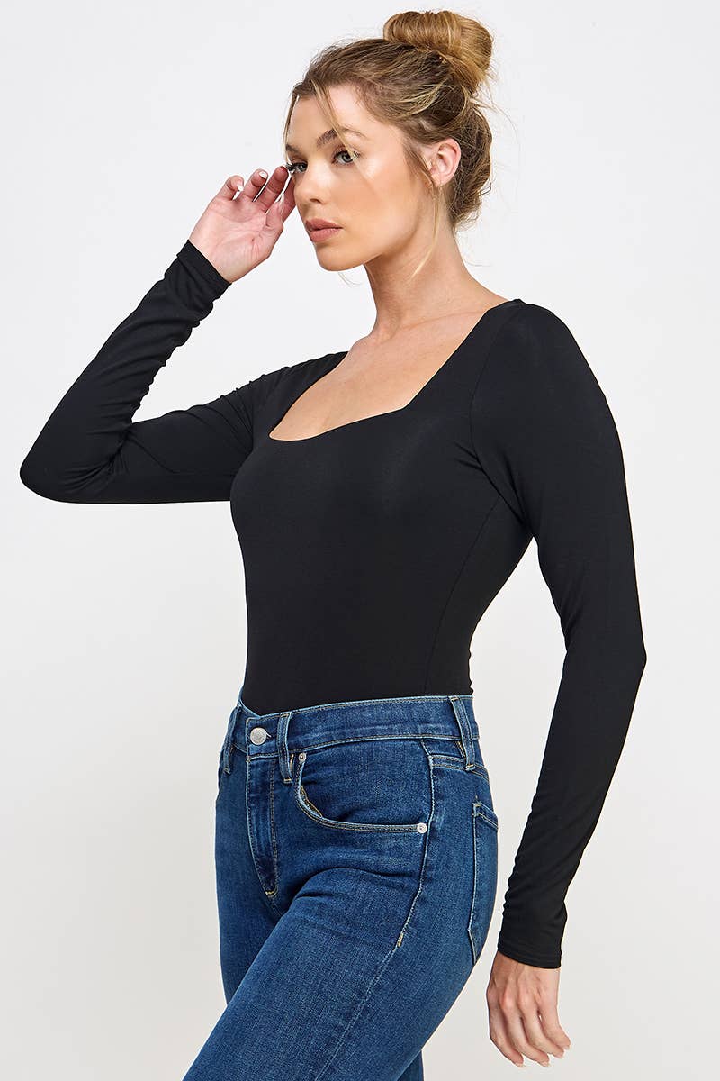 Long Sleeve Square Neck Contour Bodysuit
