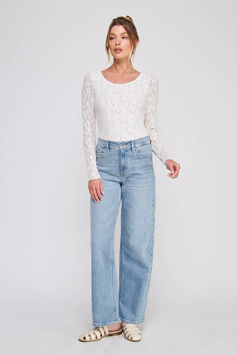 Jacquard lace knit scoop neck