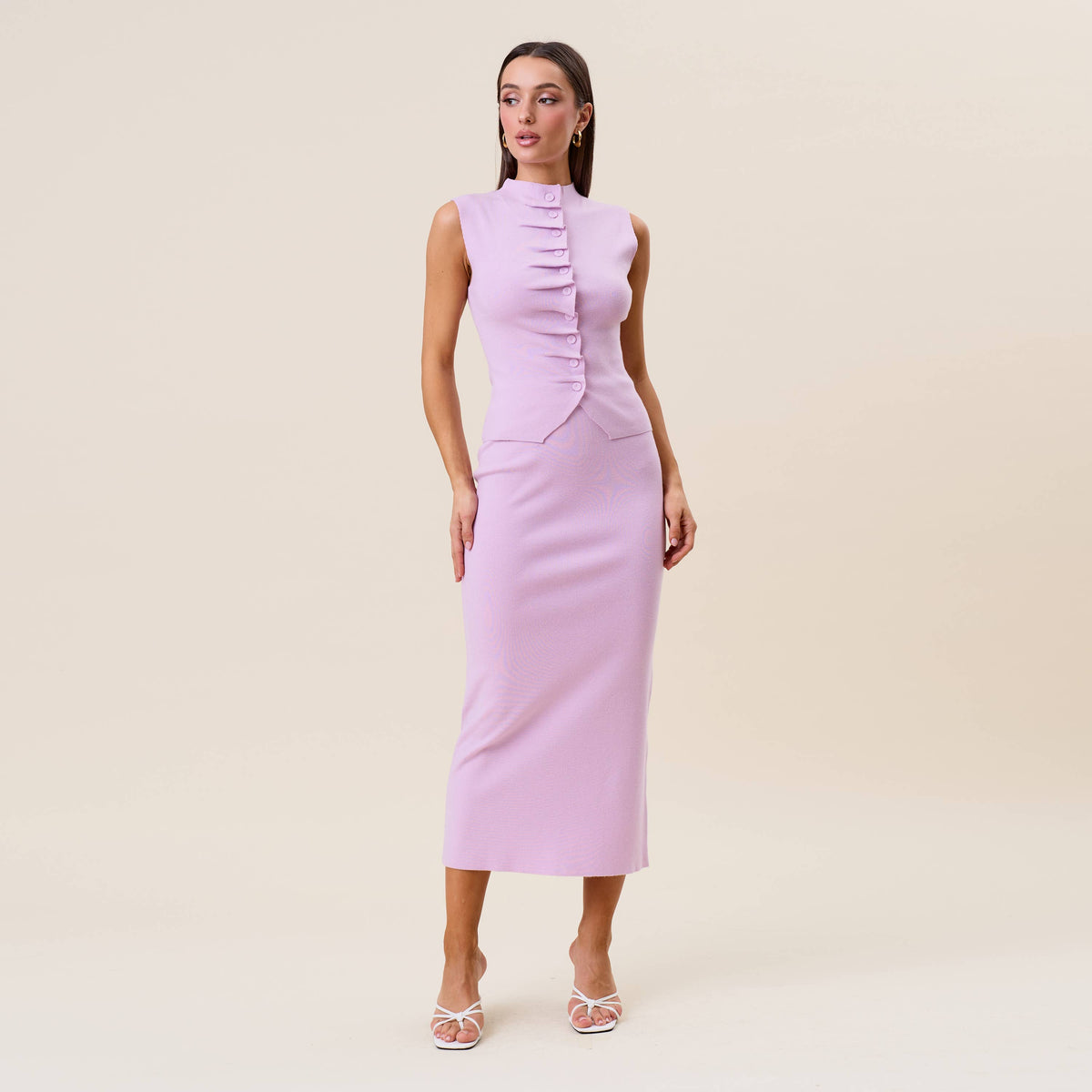 AS2457 Pleated front top & skirt set