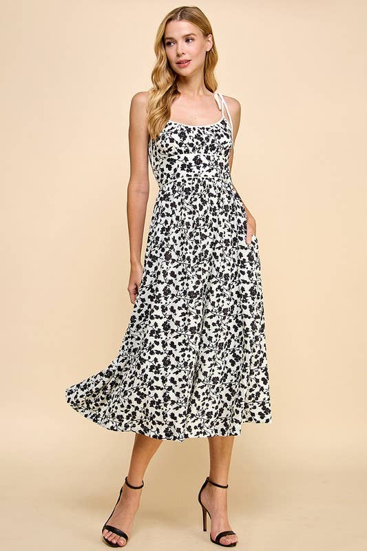 Floral Print Scoop Neckline Midi Dress