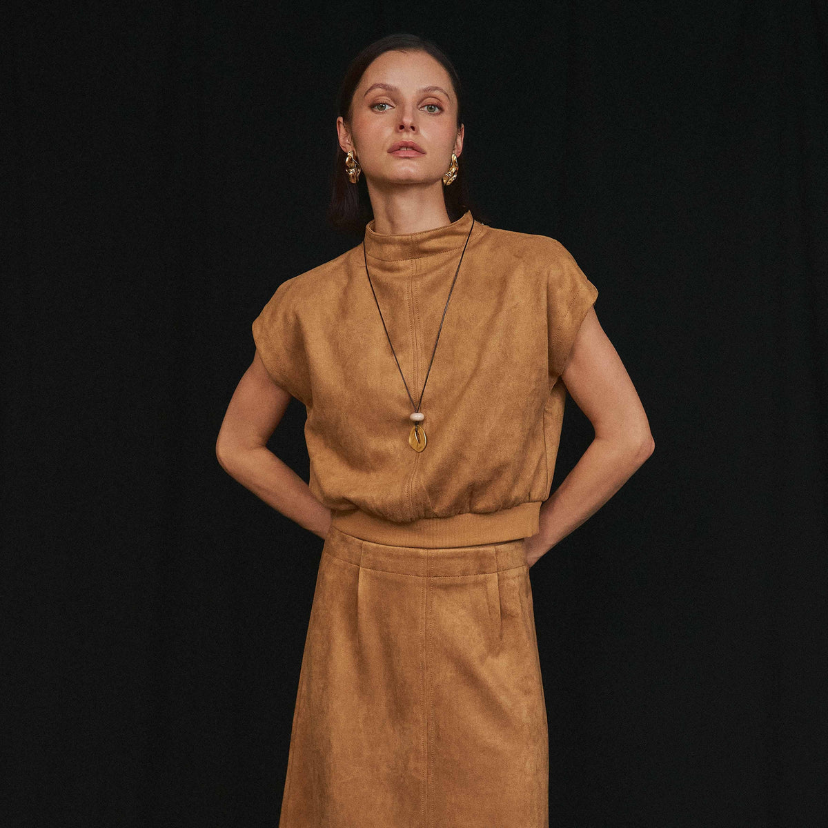 AS3743 Vegan suede top & skirt set