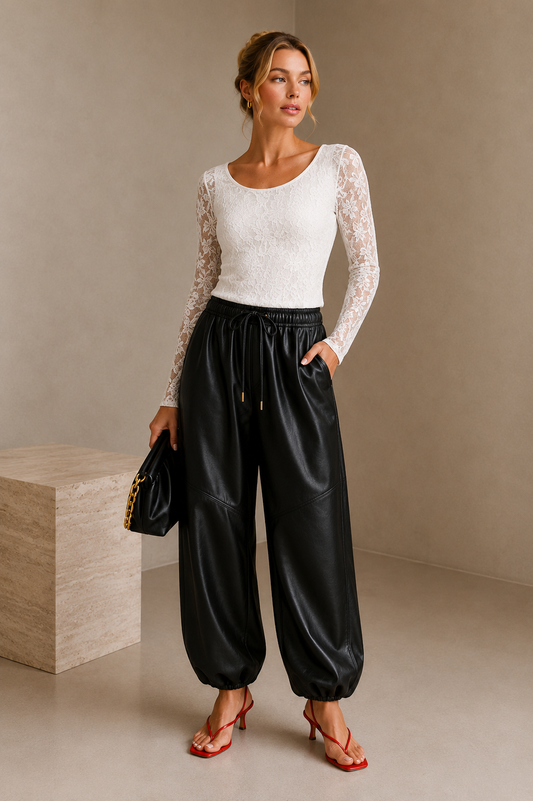 VEGAN LEATHER BALLOON PANTS