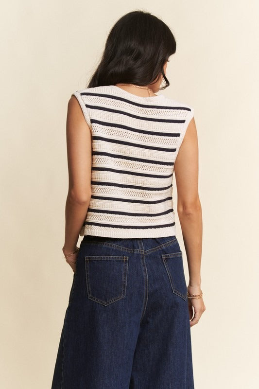 Sleeveless Cropped Striped Sweater Knit Vest Top