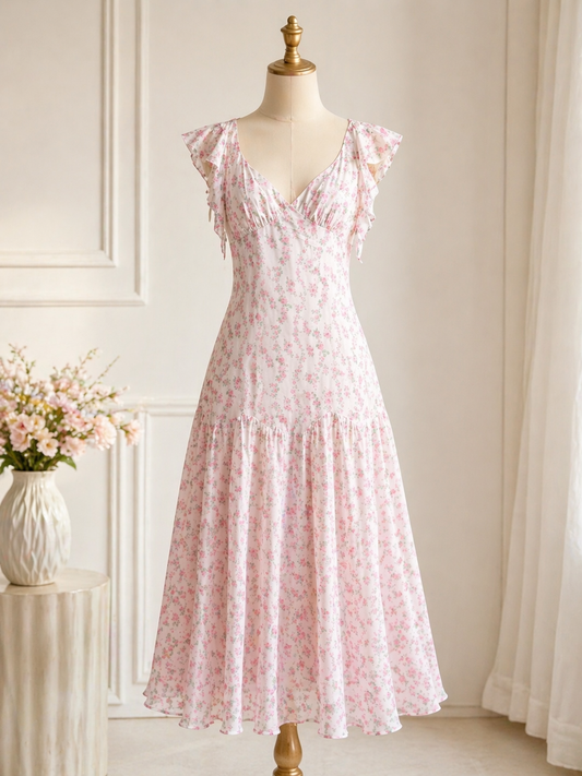 Floral flutter sleeve maxi dress