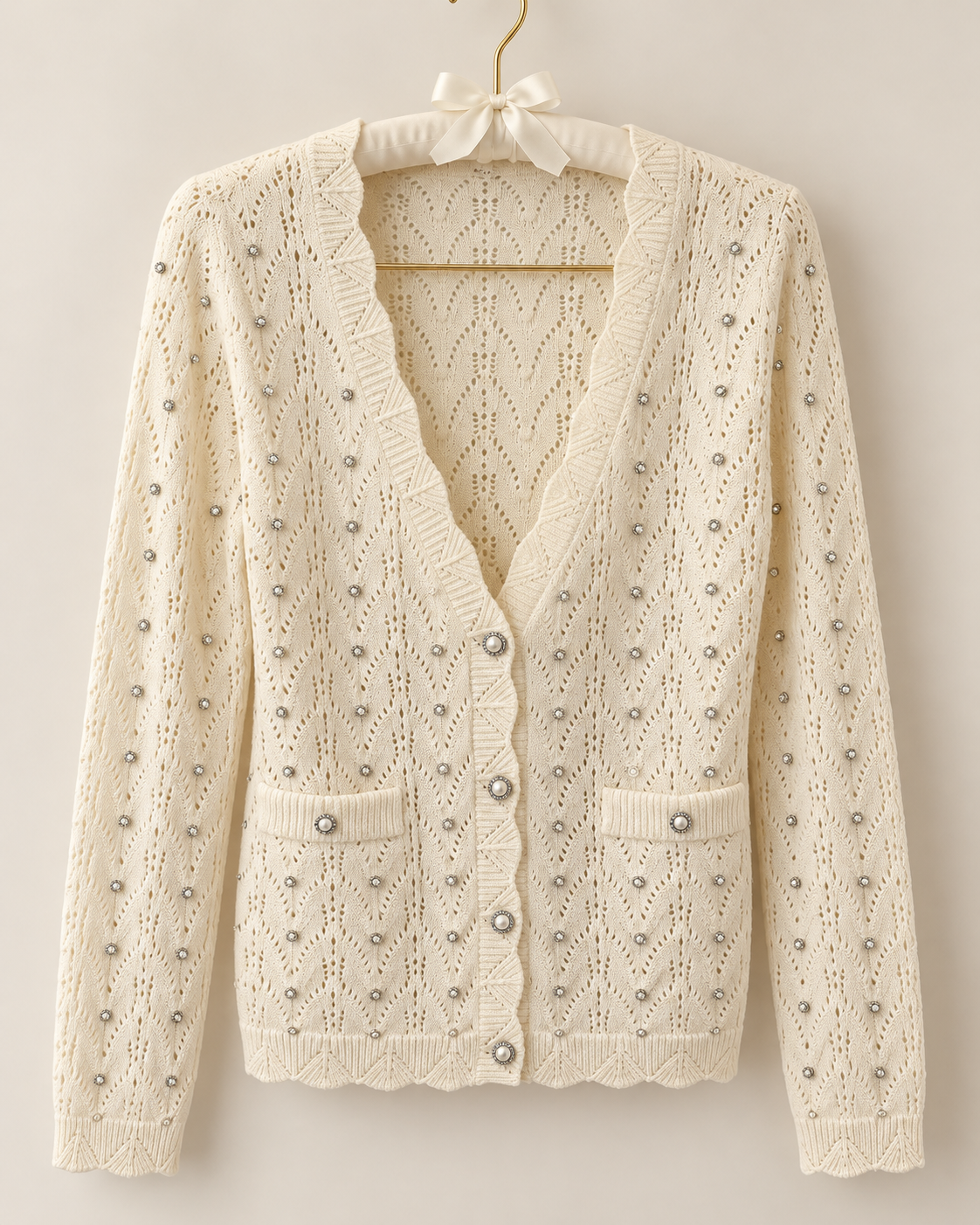 Pearl Button Cable Knit Cardigan