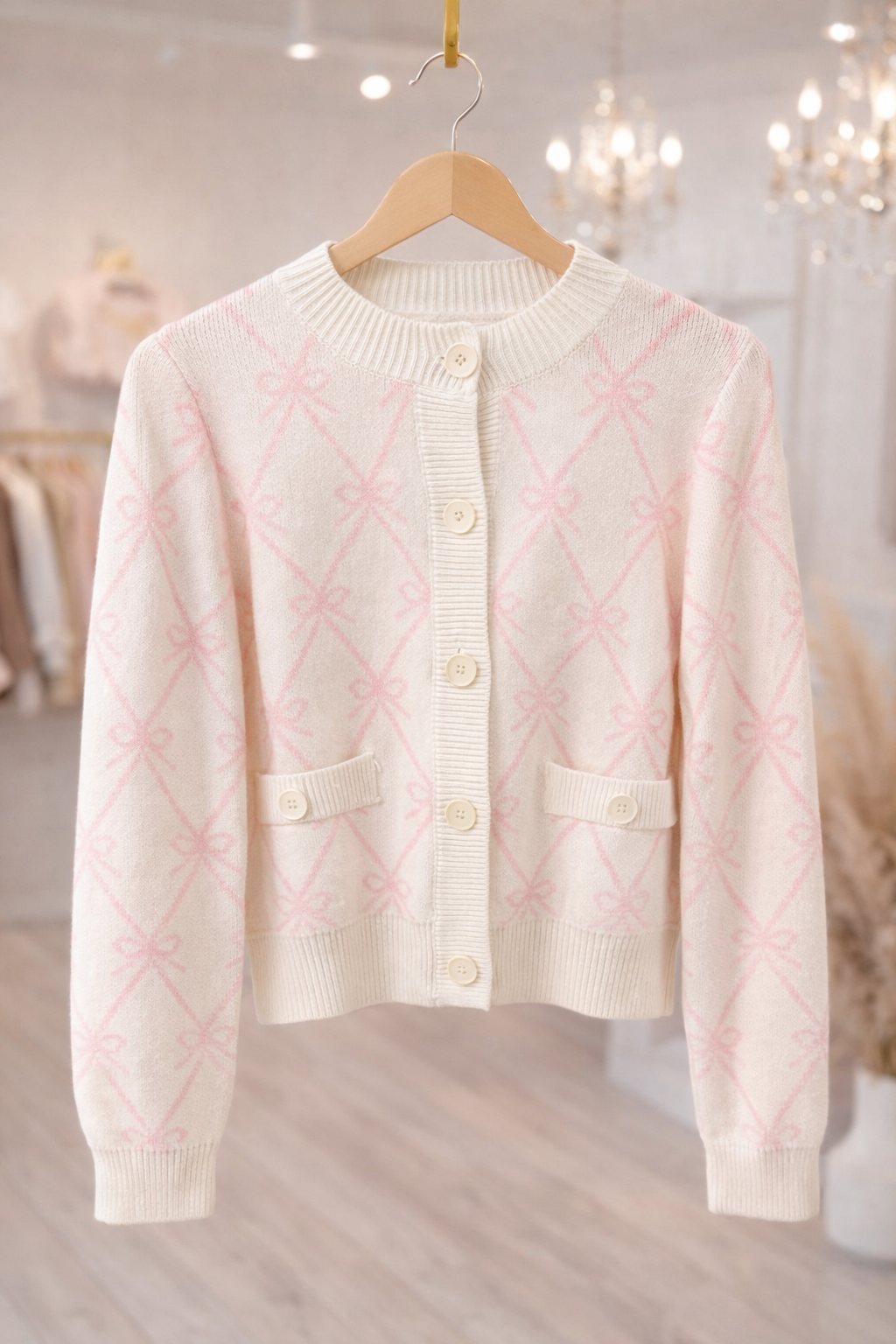 BOW KNIT CARDIAN WITH POCKETS