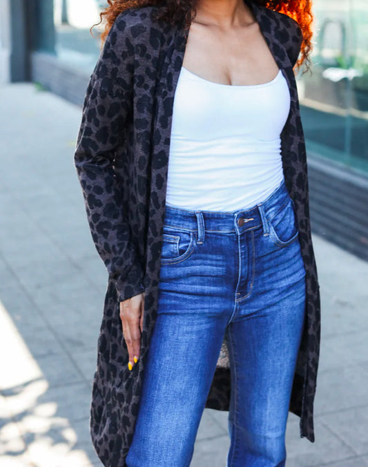 MOCHA ANIMAL POCKETED CARDIGAN