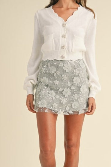 Floral Embellished Applique Mini Skirt
