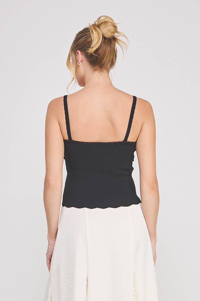 Floral Textured with Pearl Detail Knit Tank