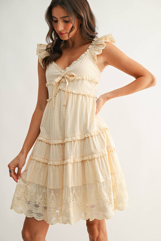 CED26915 Tiered Ruffle Lace Dress